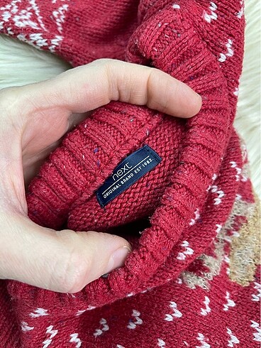 Next geyik kar desenli kırmızı yün kazak - Görsel 4