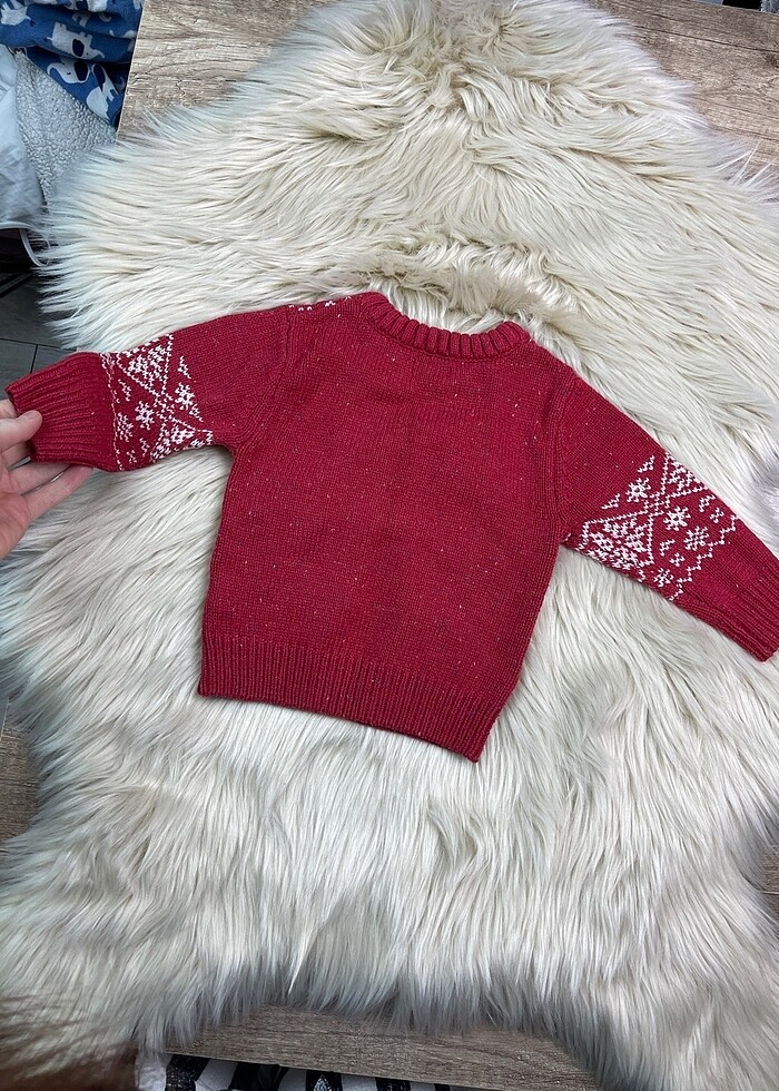 Next geyik kar desenli kırmızı yün kazak - Görsel 3