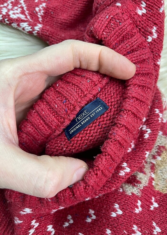 Next geyik kar desenli kırmızı yün kazak - Görsel 4