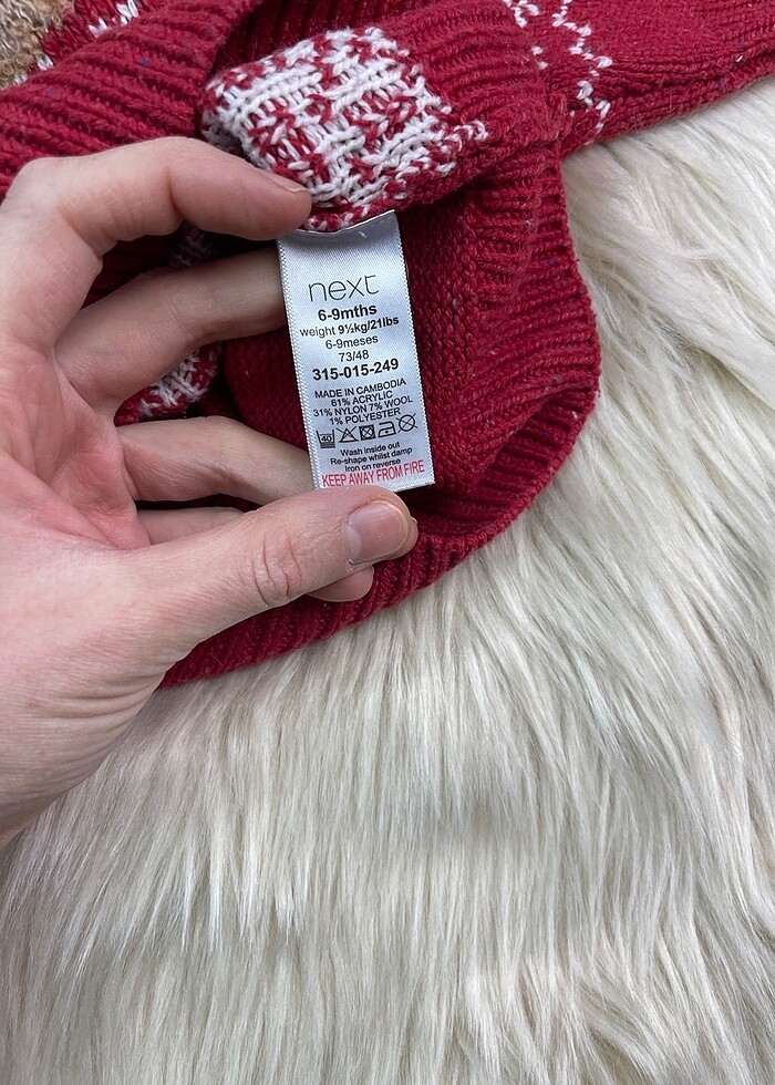 Next geyik kar desenli kırmızı yün kazak - Görsel 5