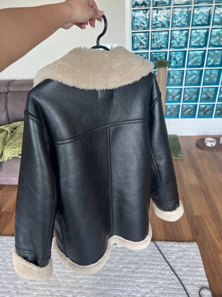 Mango Kürk Detaylı Kahverengi Deri Kadın Kış Ceketi - Görsel 4