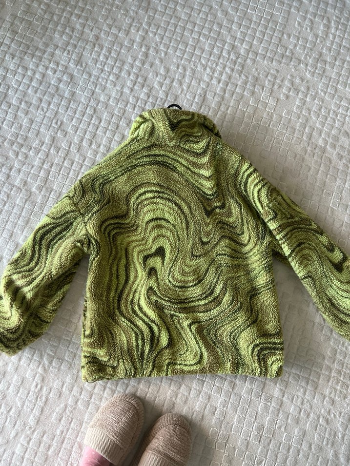 Pull&Bear Kadın Yeşil Bağlama Desenli Peluş Ceket - Görsel 3