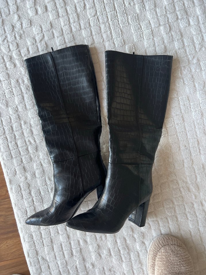 H&M Siyah Deri Yılan Desenli Dizüstü Topuklu Çizme - Görsel 3
