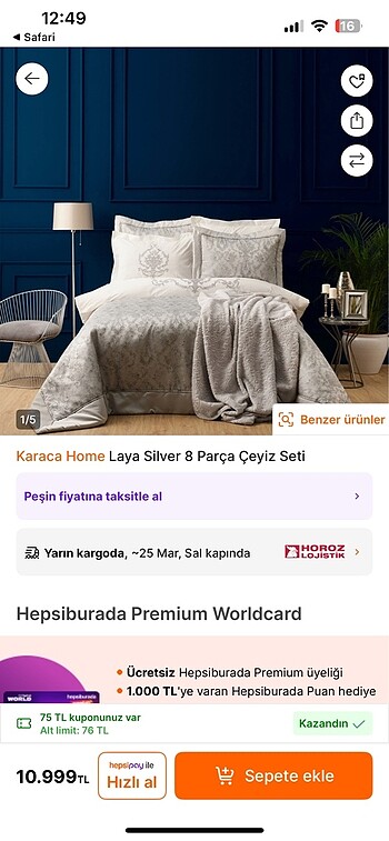 Karaca home silver yatak örtüsü