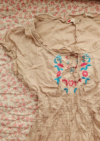 Nakışlı Bohem Keten tunik - Görsel 2