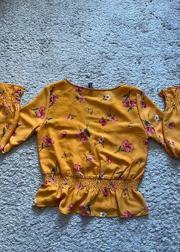 Çiçek Desenli Sarı Bohem Bluz - Görsel 3
