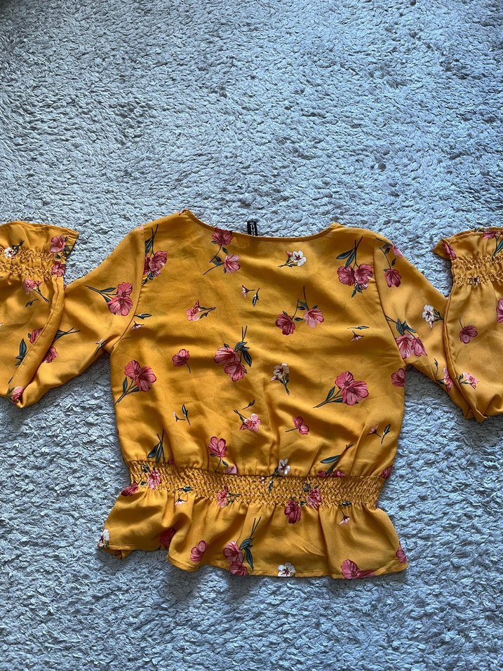 Çiçek Desenli Sarı Bohem Bluz - Görsel 3