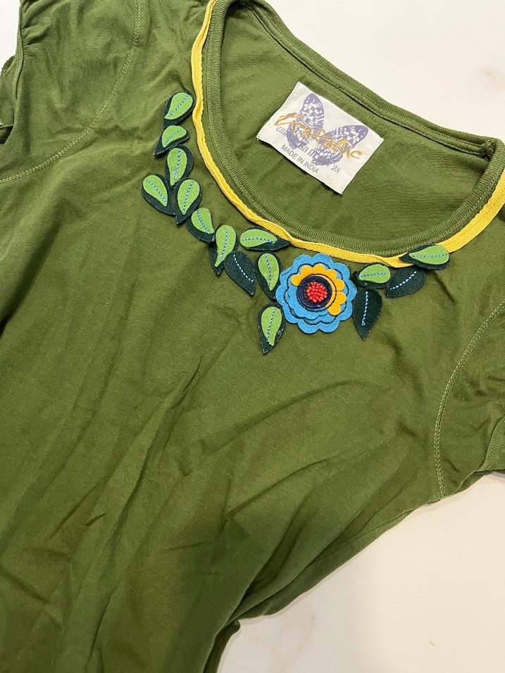 Nakışlı Yeşil Bohem vintage bluz - Görsel 2