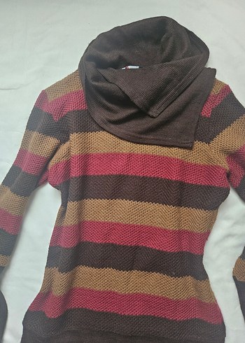 Kahverengi Boğazlı Triko Kadın Kazak - Görsel 3