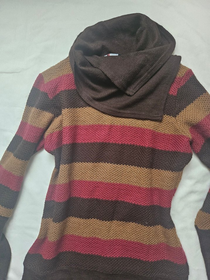 Kahverengi Boğazlı Triko Kadın Kazak - Görsel 3