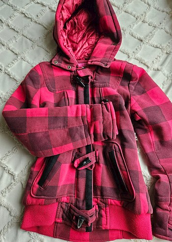 Kapitone Kapüşonlu Kemerli Kırmızı Kadın Ceket - Görsel 4