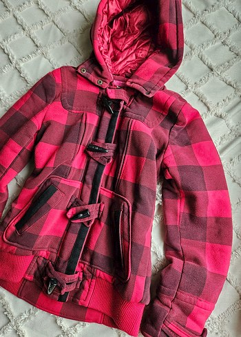 Kapitone Kapüşonlu Kemerli Kırmızı Kadın Ceket - Görsel 2