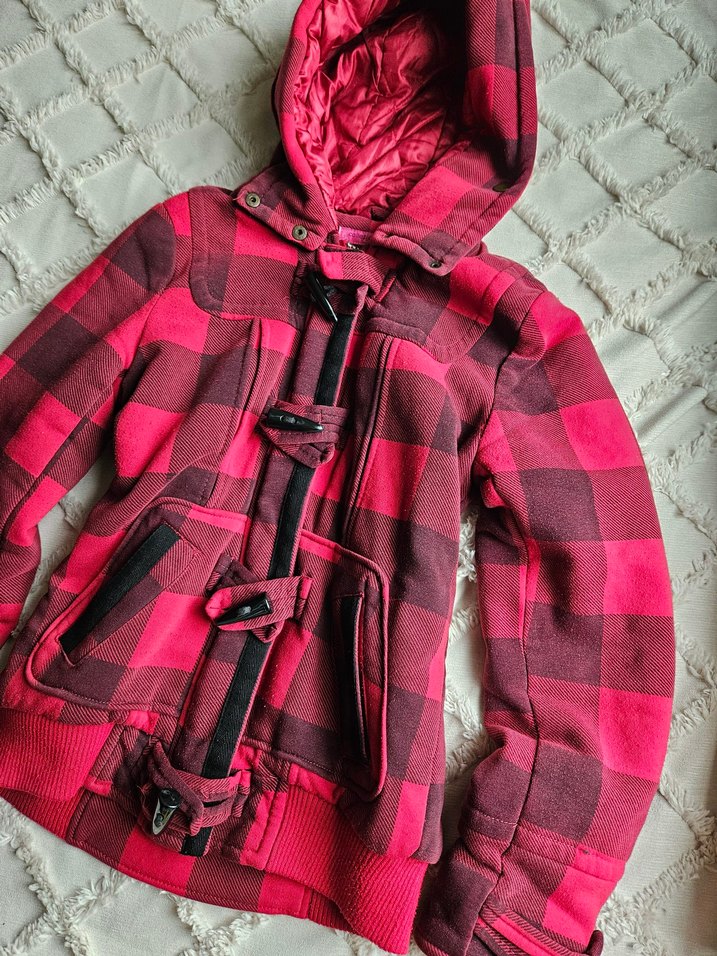 Kapitone Kapüşonlu Kemerli Kırmızı Kadın Ceket - Görsel 2