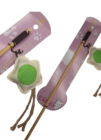  Beden Kedi oyun oltası 40 cm Ahşap saplı zilli peluş oyuncaklı 