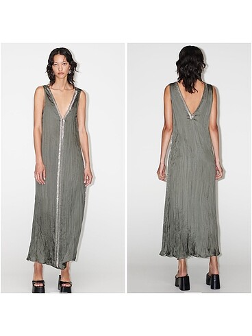 Zara Zara işlemeli saten limited edition elbise