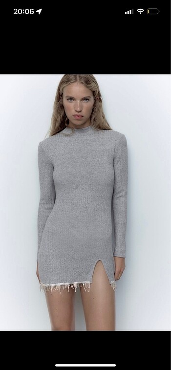 l Beden Zara triko etek ucu parlak taş süslemeli yumuşak mini elbise