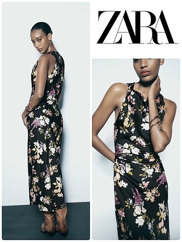Zara Zara çiçek desenli saten midi elbise