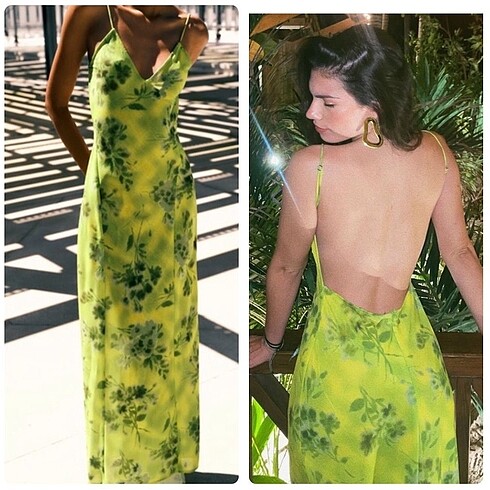 Zara Zara sırt dekolteli desenli midi elbise