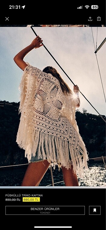 Zara Zara bohem püsküllü triko kaftan, panço
