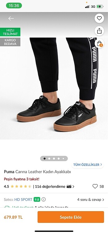 37 Beden Puma carina leather spor ayakkabı