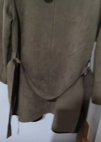 Haki Süet Kuşaklı Kapşonlu Cekst - Görsel 6