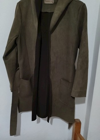 Haki Süet Kuşaklı Kapşonlu Cekst - Görsel 2