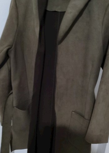 Haki Süet Kuşaklı Kapşonlu Cekst - Görsel 3