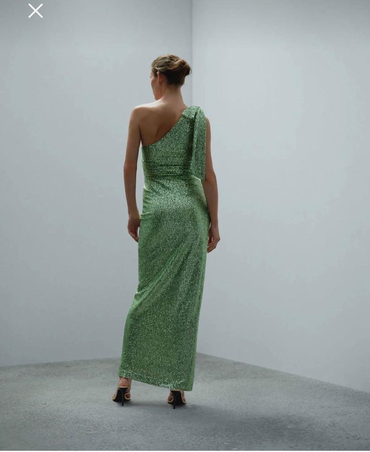 Yeşil Drapeli Uzun Elbise - Görsel 4