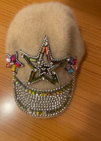 Pul İşlemeli Yıldız Detaylı Kadın Yün Şapka - Görsel 4