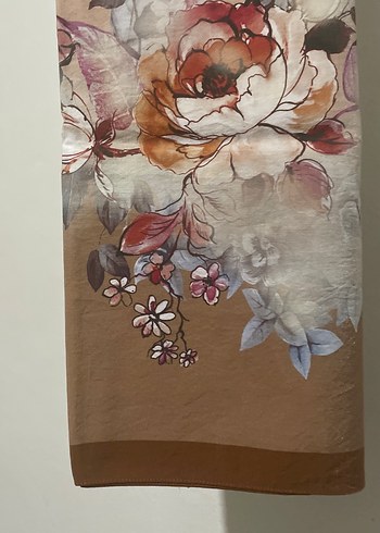 Bej Gri Çiçek Desenli Kadın keten Şal - Görsel 3