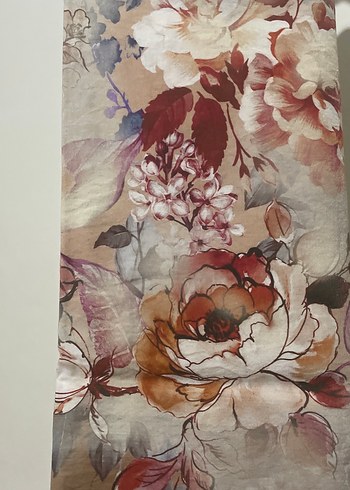 Bej Gri Çiçek Desenli Kadın keten Şal - Görsel 4