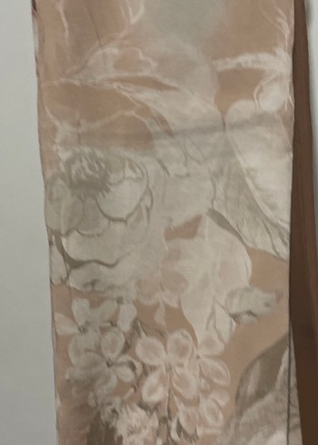 Bej Gri Çiçek Desenli Kadın keten Şal - Görsel 5