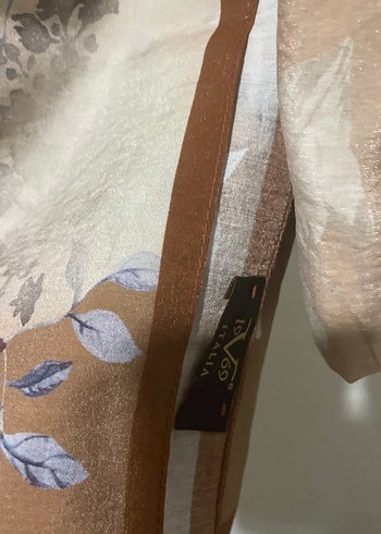 Bej Gri Çiçek Desenli Kadın keten Şal - Görsel 6