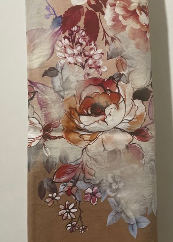 Bej Gri Çiçek Desenli Kadın keten Şal - Görsel 2