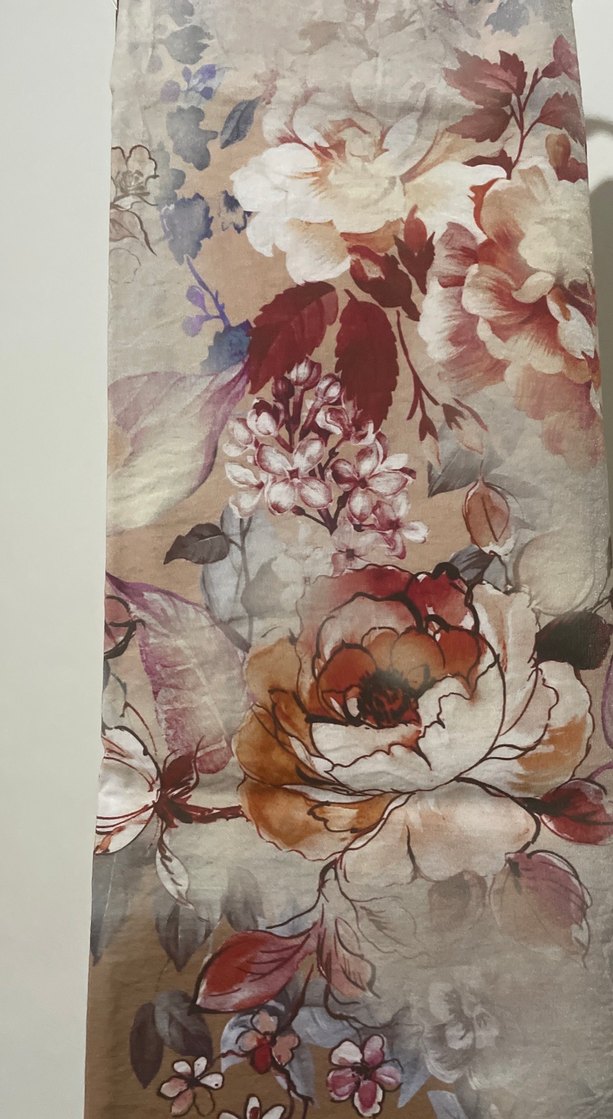 Bej Gri Çiçek Desenli Kadın keten Şal - Görsel 4