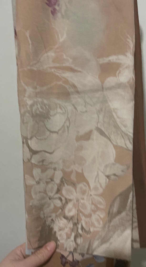 Bej Gri Çiçek Desenli Kadın keten Şal - Görsel 5