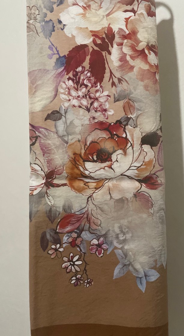 Bej Gri Çiçek Desenli Kadın keten Şal - Görsel 2