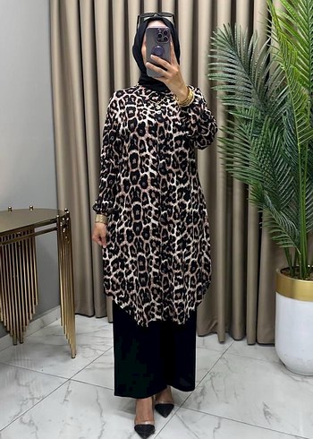 Kahverengi Leopar Desenli Uzun Kadın Elbise