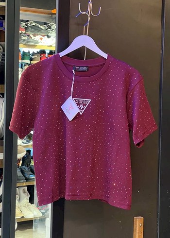 Bordo Payetli Kadın Tişört S-M-L - Görsel 2