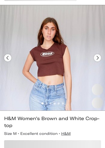 H&M Kahverengi V Yaka Crop Top