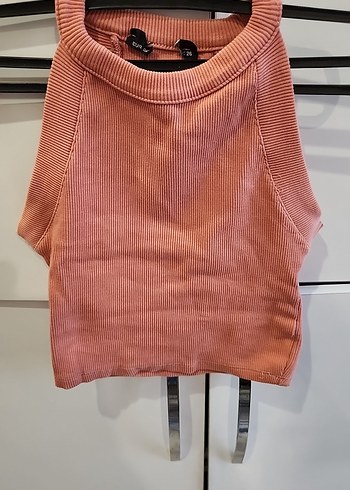 Kadın Pembe Örme Yüksek Yakalı crop