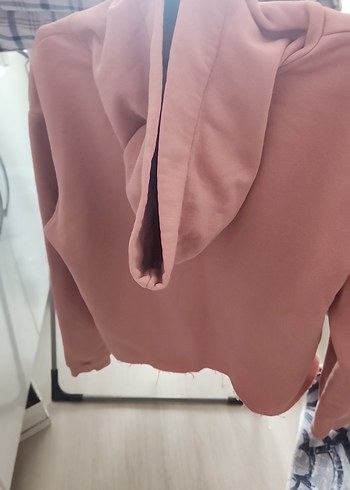 açık pembe Kadın Kapüşonlu  crop Sweatshirt - Görsel 2