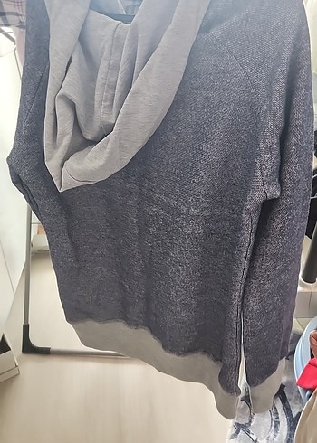 Gri Kapüşonlu Nakışlı Fermuarlı  Sweatshirt - Görsel 2