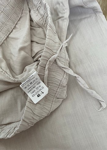 40 Beden Bej Keten Midi Kadın Pantolon
