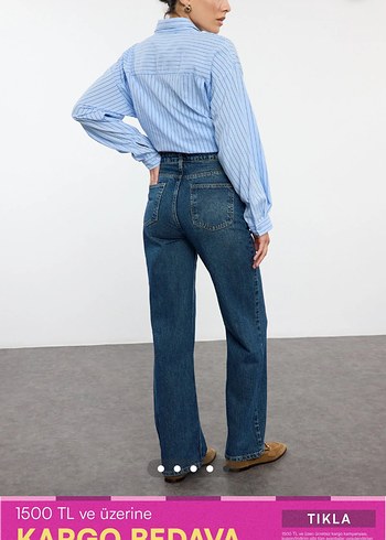 Yüksek bel wide leg  jean - Görsel 5