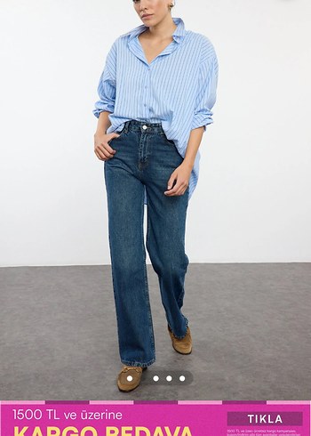 Yüksek bel wide leg  jean - Görsel 2