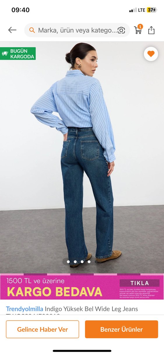 Yüksek bel wide leg  jean - Görsel 5
