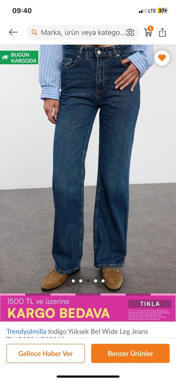 Yüksek bel wide leg  jean - Görsel 3