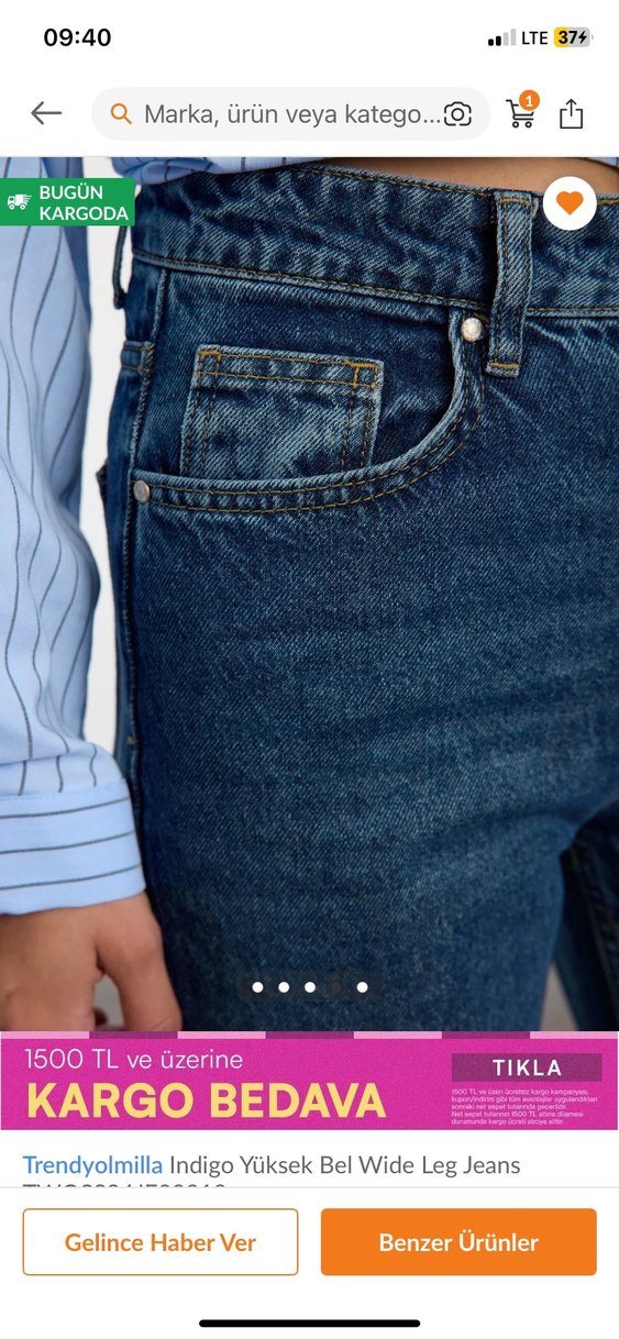 Yüksek bel wide leg  jean - Görsel 4