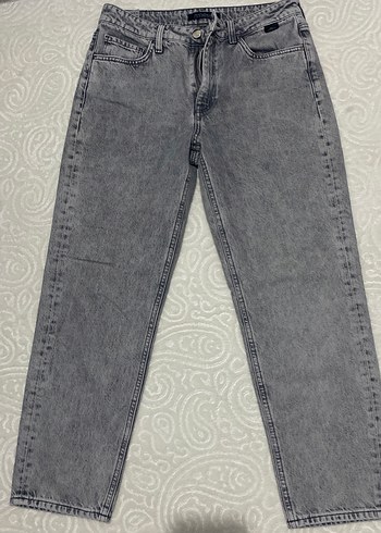 Gri Düğmeli Kadın Denim Pantolon - Görsel 4